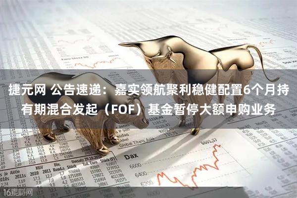 捷元网 公告速递：嘉实领航聚利稳健配置6个月持有期混合发起（FOF）基金暂停大额申购业务